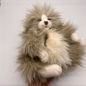 Plush Fluffy kitty Stuffed Animal Hand Puppet- Taupe and Cream